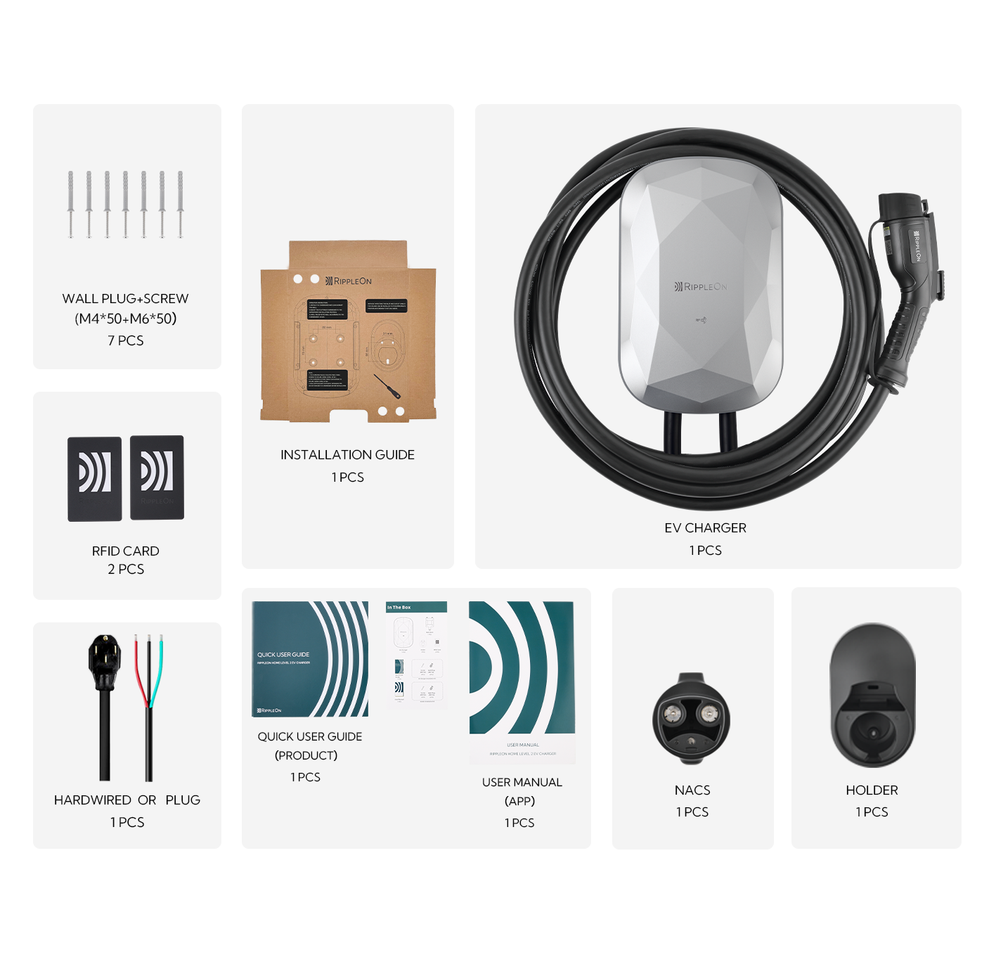 RIPPLEON Level 2 EV Charger w/Tesla Adapter 9.6KW J1772 Nema 14-50 Plug for Home - 40Amp Smart WiFi Wall Charger Station, 25Ft Cable 240V Electric Vehicle Charger,ETL,FCC,Energy Star Certified White